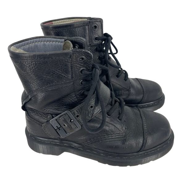 Dr. Martens Triumph Black Size 7‎ Boots Soft Leather Lace & Buckle - Picture 1 of 13